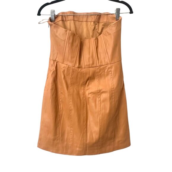 ZARA Faux Leather Corset Style Strapless Dress Camel Medium‎ - Picture 3 of 7